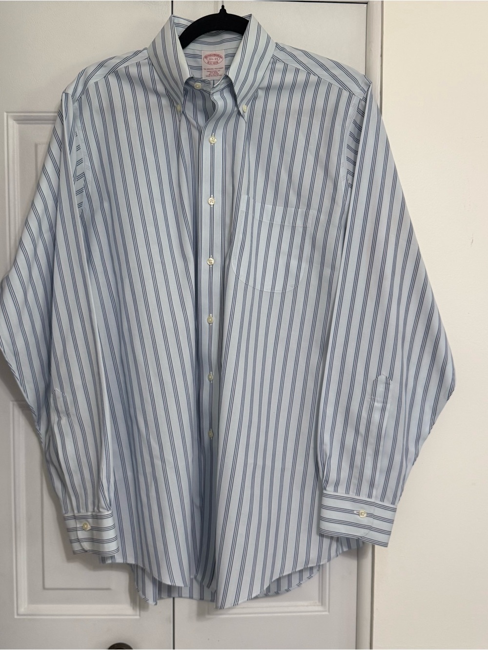 Brooks Brothers Light Blue and White Vertical Stripe Button-Down Shirt
